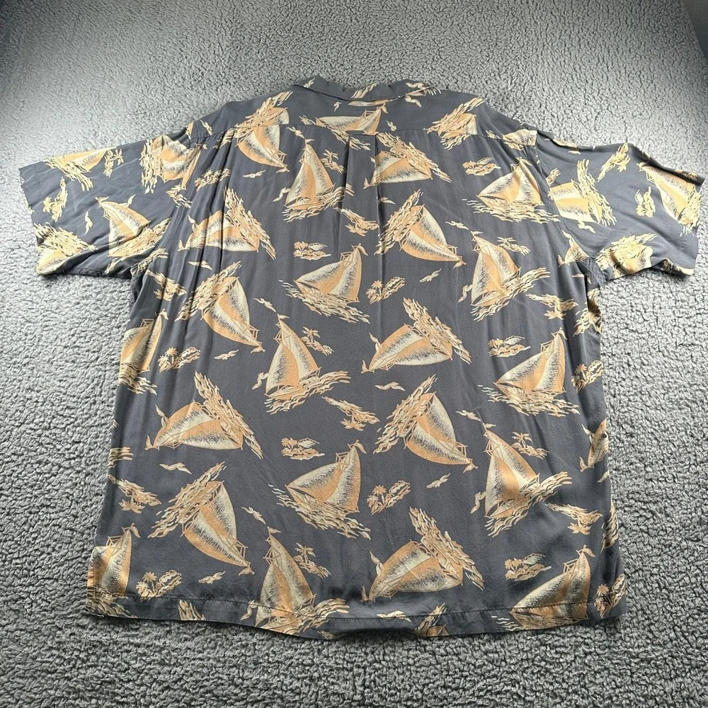Vtg Polo Ralph Lauren Caldwell Shirt Mens XL Gray Rayon Sailboat Loop Collar 90s